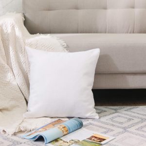NATUS WEAVER 2 Piece White mini Pillowcase Faux Linen Square Children Decorative Throw Cushion Cover Pillowcase with Smooth Hidden Zipper for Kids 14″ x 14 “