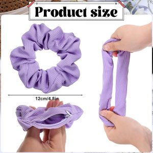 4pcs Scrunchie Zipper ScrunchieHidden Pocket Scrunchie, Pocket Scrunchies Hair Ties with Hidden Zipper, for Hide Money,Elastic Hair Ties Ponytail Holder Accessories