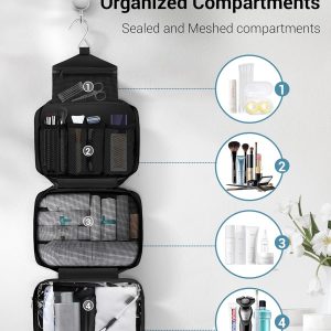 Maliton Toiletry Bag for Men & Women Travel Toiletry Bag Hanging Toiletry Bag Hygiene Organizer with 4 Compartments Waterproof Bathroom Shower Bag Large Toiletries Travel Bag(Black)