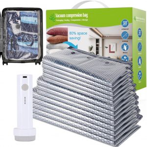 13 Pack Vacuum Seal Bags for Clothing Travel with Electric Pump, Space Saver Vacuum Storage Bags Sealed, Compression Packing Bags for Luggage, Blankets Clothes, Comforter (2 Jumbo+3 L+3 M+5 S)