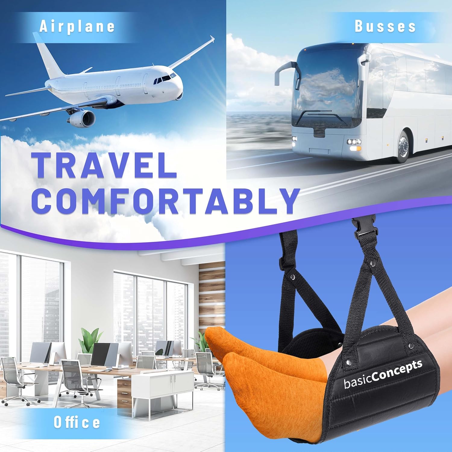 BASIC CONCEPTS Airplane Foot Hammock for Plane Travel Essentials - Airplane Travel Essentials, Long Flight Foot Rest - Plane Gadgets - Image 7