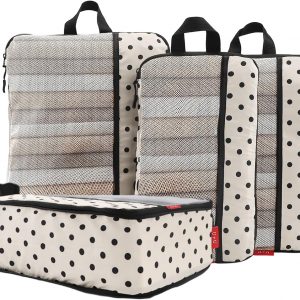 U+U 4 Set Compression Packing Cubes – Ultralight Travel Organizers, Space-Saving Suitcase Organizer, Expandable Packing Cubes for Travel, Business Trip and Family Vacation (Polka Dot)