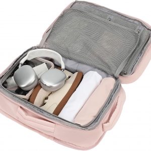 NISHEL Carry On Backpack for Women, 28.3L Travel Backpack with Suitcase-Style Opening, Travel Bag fits 15.6 Inch Laptop, Flight Approved Weekender Bag for Business, PINK