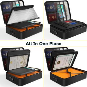 Noiposi Document Organizer with 5200℉ Heat Insulated,15.0″x11.0″x4.3″ Water Resistant and Fireproof Document Box,Portable Home Travel Safe Storage Box for Important Documents,File