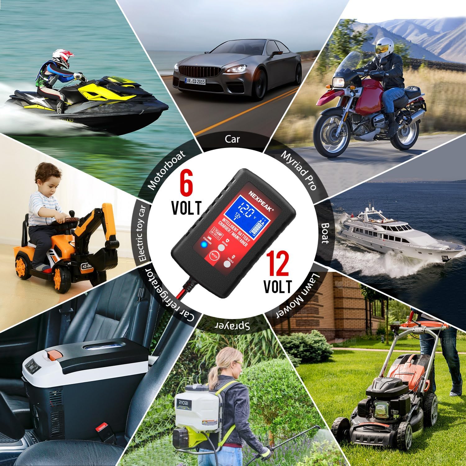 1.75-Amp Car Battery Charger, 6V and 12V Smart Fully Automatic Battery Charger Maintainer, Trickle Charger, Battery Desulfator for Car, Lawn Mower, Motorcycle, Boat, Marine Lead Acid Batteries - Image 6