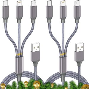 Multi Charging Cable (10ft 2Pack),3 in 1 USB Charging Cable for Multiple Devices,Braided Universal Phone Charger Cord with Type-C/Usb C,Micro USB,IP Port Lightning for iPhone17-5/Android Phones