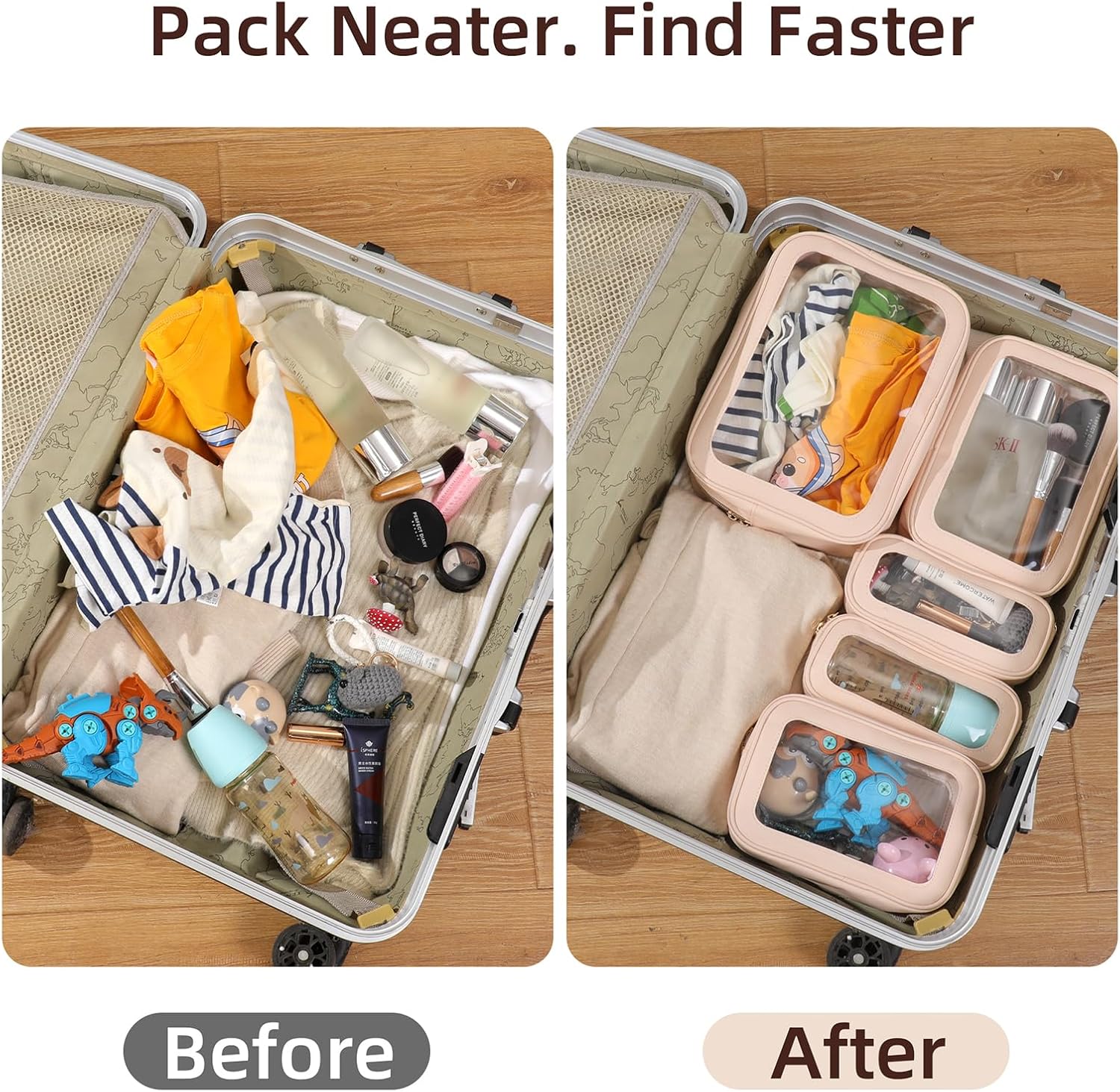 5PCS Diaper Bag Organizer Pouch Set,Clear Organizer Bags,TSA Approved Toiletry Bag,Clear Waterproof Cosmetic Bags with Zipper,Purse Organizer Pouches,Travel Organizer Bags for Woman and Kids - Image 6