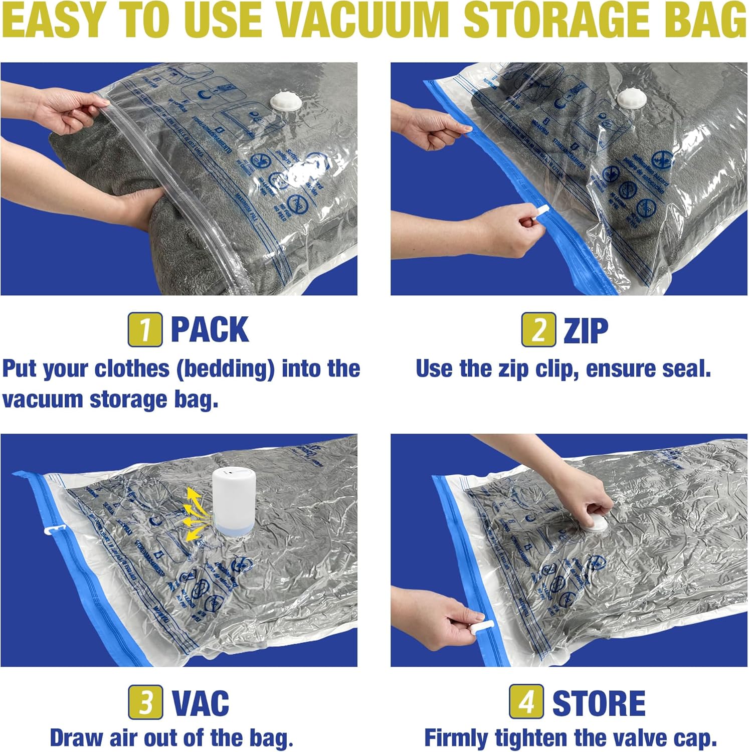 HIBAG Travel Vacuum Bags with Electric Pump for Luggage and Suitcase, Vacuum Seal Compression Packing Bags for Clothes Clothing, Combo 12 Pack - Image 5