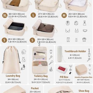 Compression Packing Cubes 12 Set, Suitcase Organizers, Extendable Packing Cubes, Luggage Organizer Bags, Travel Essentials, Beige