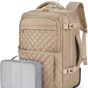 BAGSMART Rolling Backpack for Women, Wheeled Backpack with Packing Cube, Travel Back pack with Wheels, Carry On Suitcase Bag 17 Inch Large Roller Daypack, Champagne