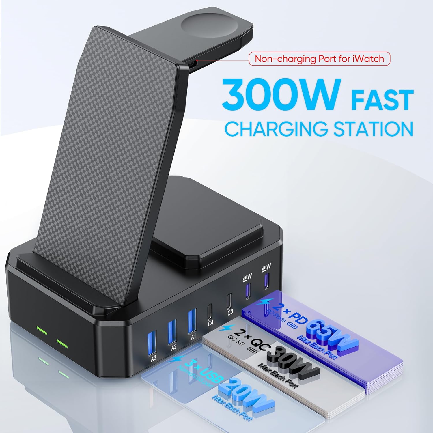 300W Charging Station for Multiple Devices Apple,10 in 1 Wireless Charger for iPhone,GaN III USB C 65W PD Fast Charging Stand Dock for MacBook,iWatch&Airpods (Wireless Charging Only for Apple) - Image 4