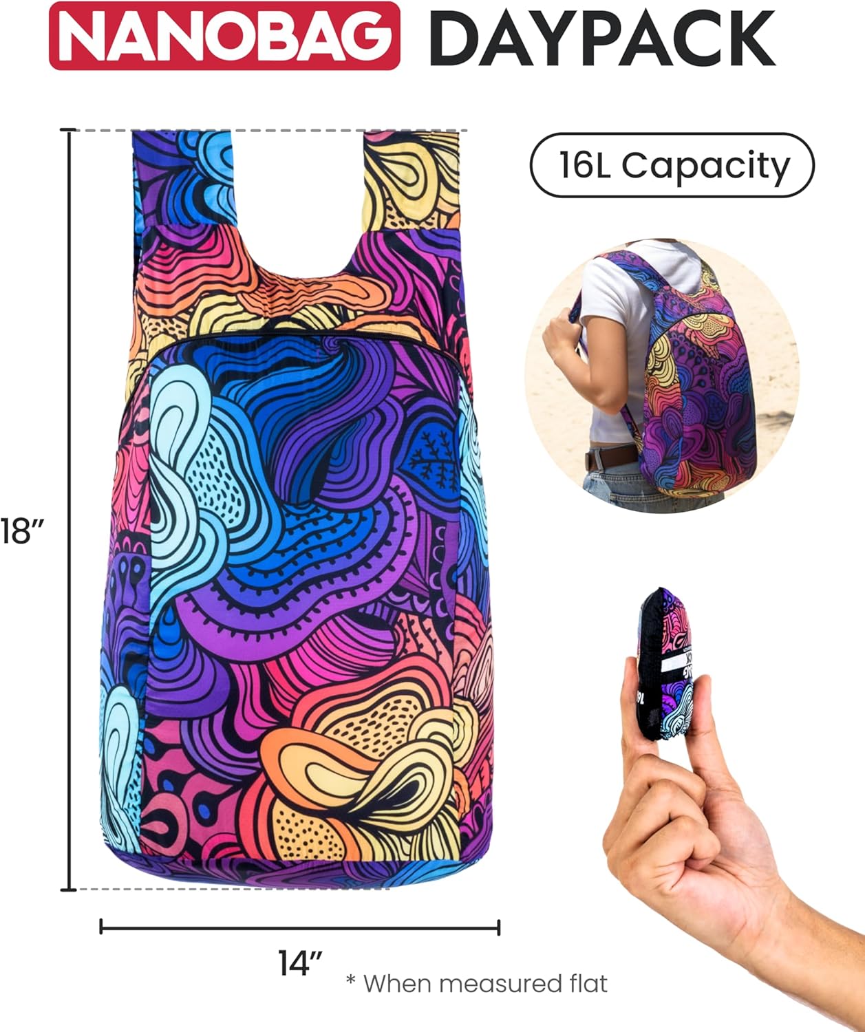 Nanobag Ultralight Foldable Backpack for Traveling and Compact Mini Hiking Pack for Men & Women, Reusable Collapsible - Image 4