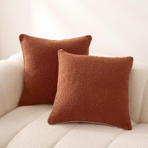Amazon Basics Boucle Throw Pillow Covers for Couch, Living Room, Home Decor with Hidden Zipper, Brown, 18×18in, Pack of 2