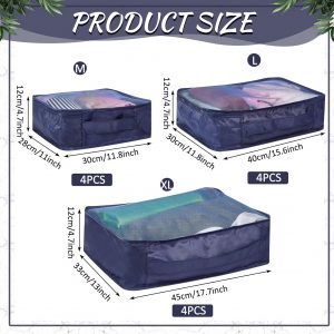 Silkfly 12 Pcs Packing Cubes for Suitcase Travel Luggage Bags Bulk Mesh Organizer Set for Hiking Camping Backpacking Clothes Accessories (Navy Blue,XL, L, M Size)