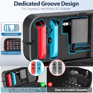 Switch Carrying Case Compatible with Nintendo & OLED, Portable Switch Travel Carry Case Fit for Joy-Con and Adapter, Hard Shell Protective OLED Pouch Bag with 20 Games, Grey