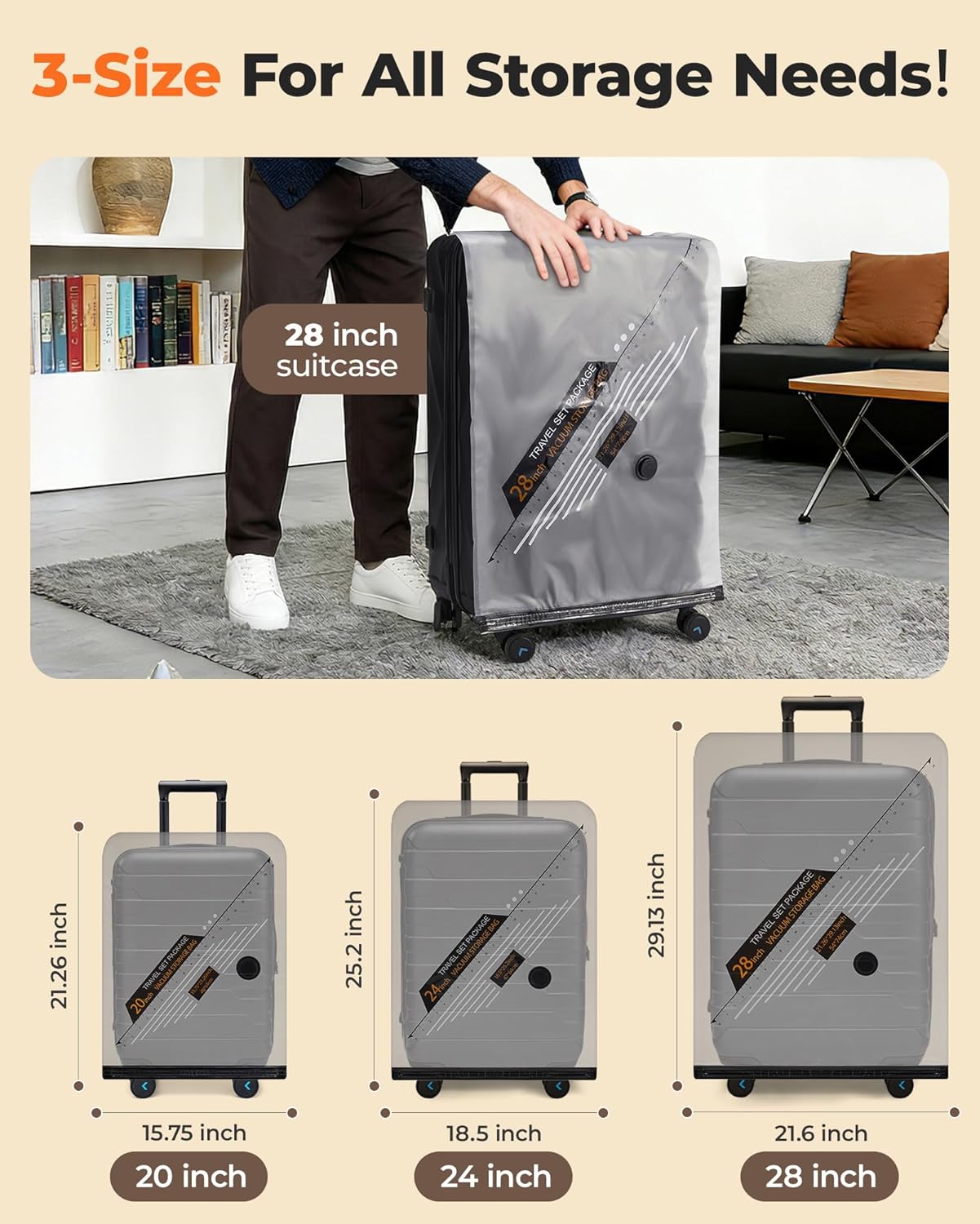 BAGSMART Rechargeable Wireless Pump Travel Storage Bags Set, 15 Pack Portable Space Saver Bags for Travel & Home, Vacuum Compression Seal Bag for Clothing, Blanket, Duvets- 15pcs - Image 3