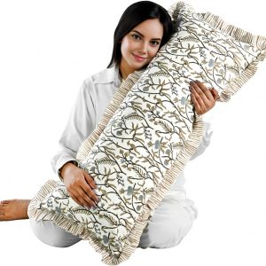 CPC Cocoa Vine Hand Block Print 100% Cotton Ruffle Throw Pillow Cover 14×36 inch with Hidden Zipper Decorative for Couch, Bed, Sofa, Farmhouse, Cottagecore Decor Gift Christmas Fall Thanksgiving