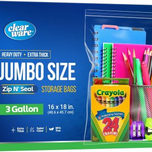 12 Large Storage Bags With Zipper Top – 3 Gallon Size, 16″ x 18″, Extra Large Plastic for Clothes, Travel, Moving, Large Reusable freezer bags, BPA-Free, 2-mil Thick