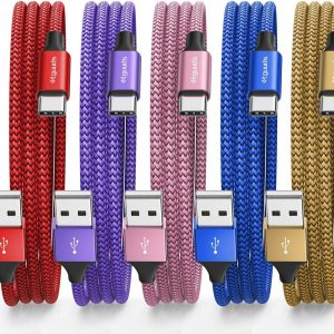 etguuds USB C Cable 2ft, 5-Pack USB to USB C Charger Cable, Fast Charging Cord Type C for iPhone 17 16 15 Pro Max Plus 17 Air 16e, Samsung Galaxy S25 S24 S23 S22 S21 S20 A17 A16 A15 A26 A36 A56 A55