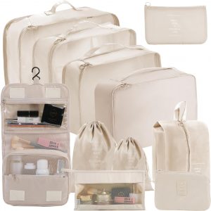 11 Set Packing Cubes for Travel Essentials, Suitcase Organizer Bags for Airplane Road Trip Camp – Beige