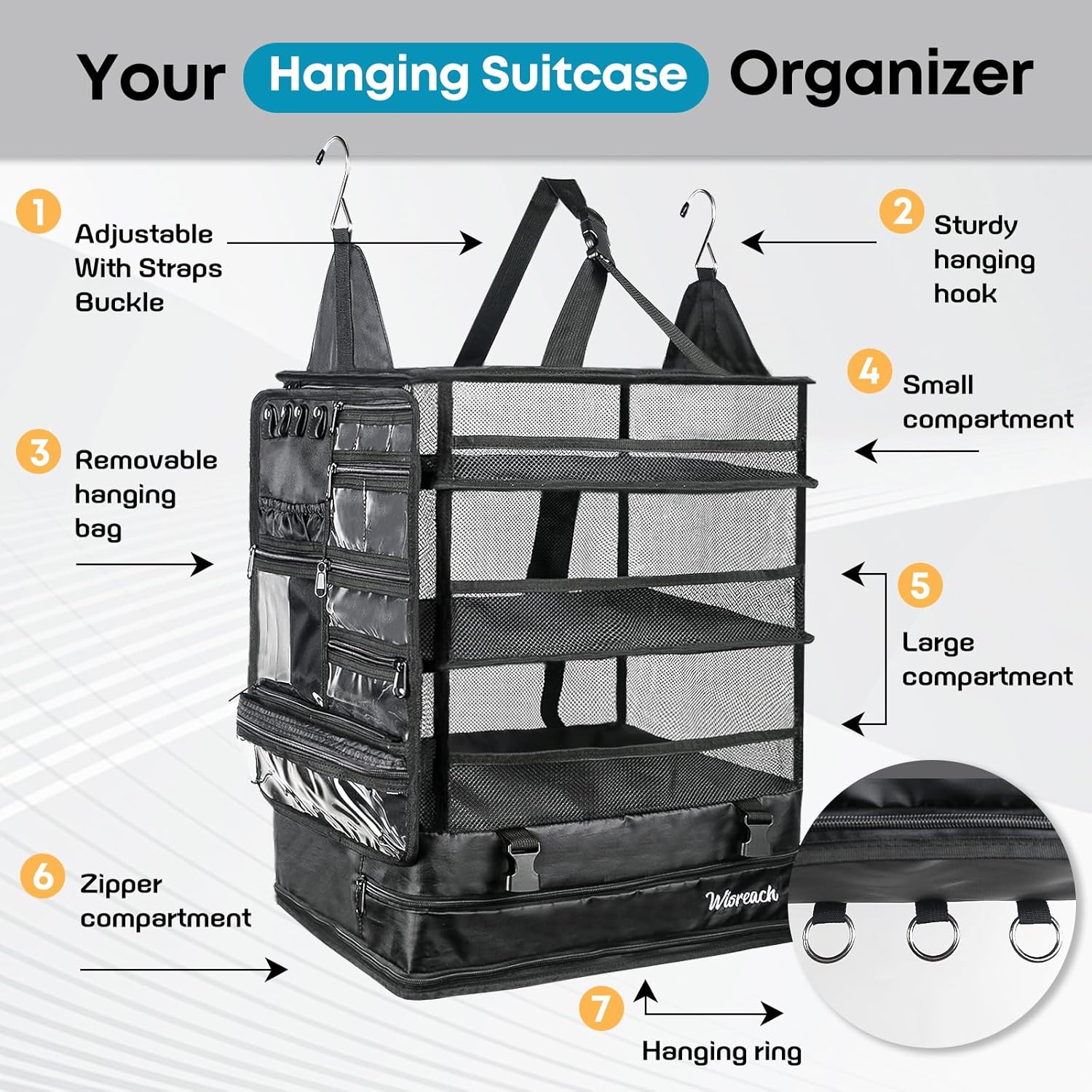 Hanging Suitcase Organizer & Travel Shelves, Packing Cubes for Travel, Suitcase Organizer for Carry-on Luggage, Easy Packing & Wrinkle-Free Clothes, Black (Fits Most Travel Bags) - Image 2