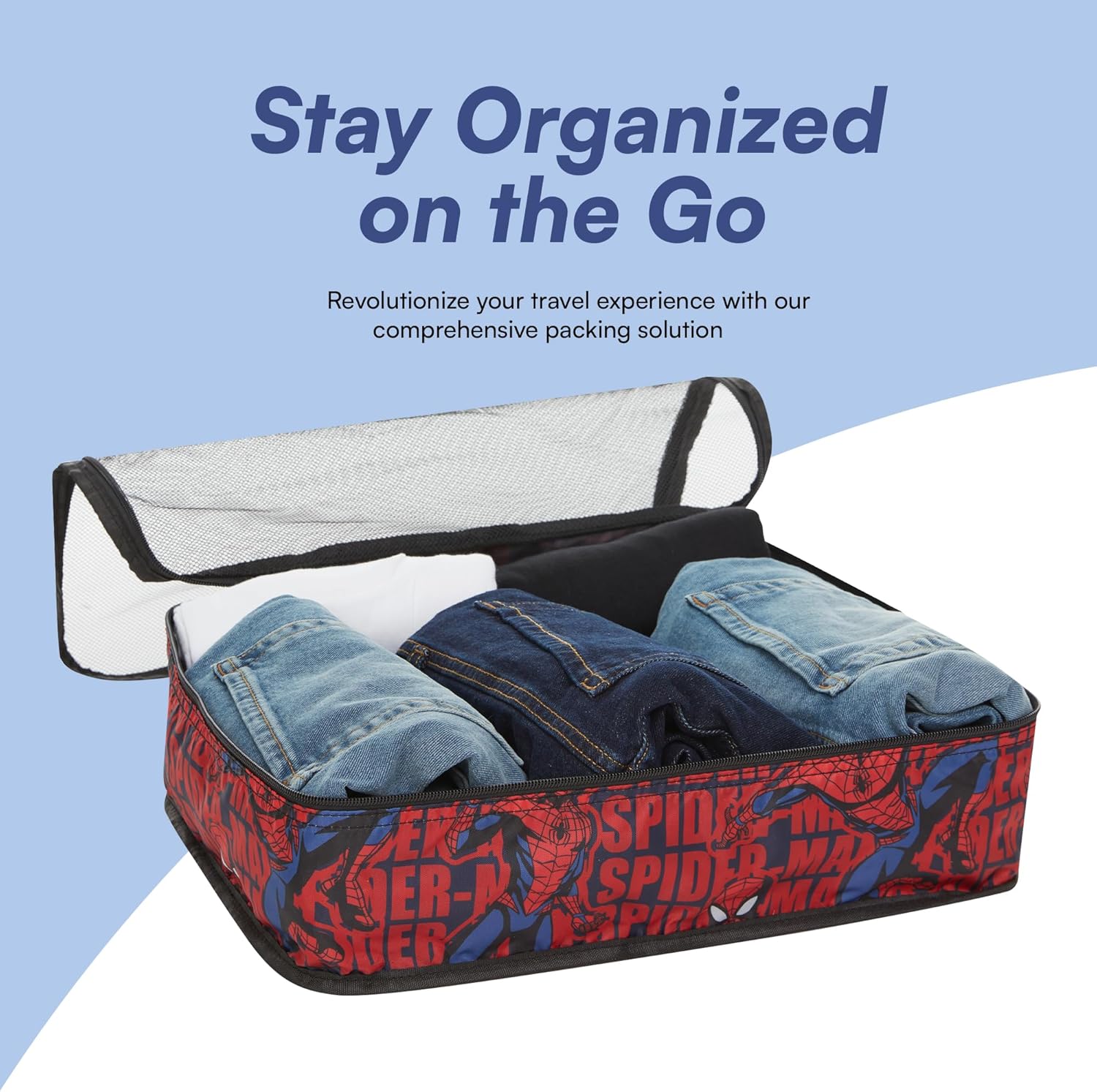 Marvel Spiderman 5-Piece Packing Cube Set - Spiderman, Ironman, Captain America - 5 Piece Packing Cubes Compression Travel Essential Accessories - Luggage Suitcase Organizer Set - For Kids, Adults - Image 4