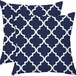 TAOSON Pack of 2 Soft Canvas Throw Cushion Cover Pillow Covers Cases for Couch Sofa Home Decor Modern Quatrefoil Accent Geometric with Hidden Zipper Closure Only Cover 20 x 20 Inches Navy Blue White