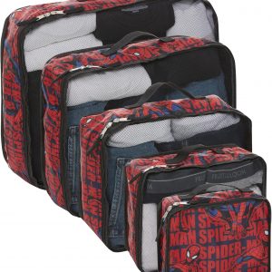 Marvel Spiderman 5-Piece Packing Cube Set – Spiderman, Ironman, Captain America – 5 Piece Packing Cubes Compression Travel Essential Accessories – Luggage Suitcase Organizer Set – For Kids, Adults