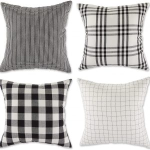 DII Decorative Square Throw Pillow Cushion Cover Set, Hidden Zipper, Cotton & Machine Washable, 18×18, Black Farmhouse, 4 Piece
