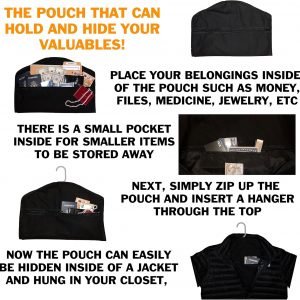 SafeSpot Hanger Diversion Safe Inside Pocket – Extra-Wide Zippered Opening to Hide Money Stash Jewelry Documents – Hidden Closet Safe for Home, Travel, Office, Dorm (Hanger Safe)