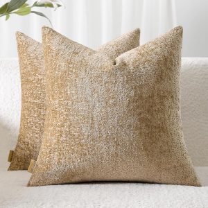 Ailuteie Throw Pillow Covers 20×20 Set of 2 – Solid Color Decorative Cushion Covers for Couch, Sofa, Bed – Natural Dye-Inspired Pillow Cases with Hidden Zipper(No Insert) Wheat