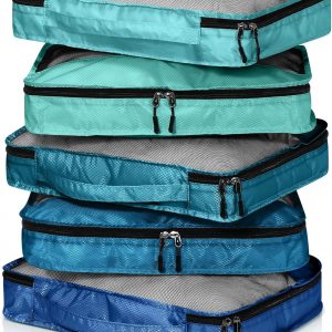 Bulyoou 5 Pcs Packing Cubes for Suitcase Large Travel Cubes Carry on Luggage Organizer Bags for Clothes Accessories(M,Blue)