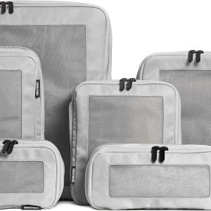 Aerotrunk Compression Packing Cubes for Travel – Luggage Organizer Bags – Double Zipper Packing Cubes for Suitcases (6-Pack, Light Grey)