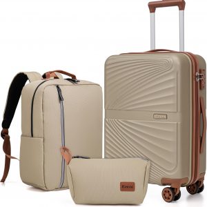 Carry On Luggage Set 22x14x9 Airline Approved Luggage Sets 3 Piece,Suitcases with Wheels,ABS Hard Case Luggage with TSA Lock Spinner Wheels(20 Inch,BP/TB)