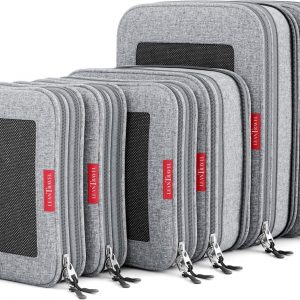 LeanTravel Compression Packing Cubes for Travel Organizers with Double Zipper (6-Pack (2L+2M+2S), Grey)