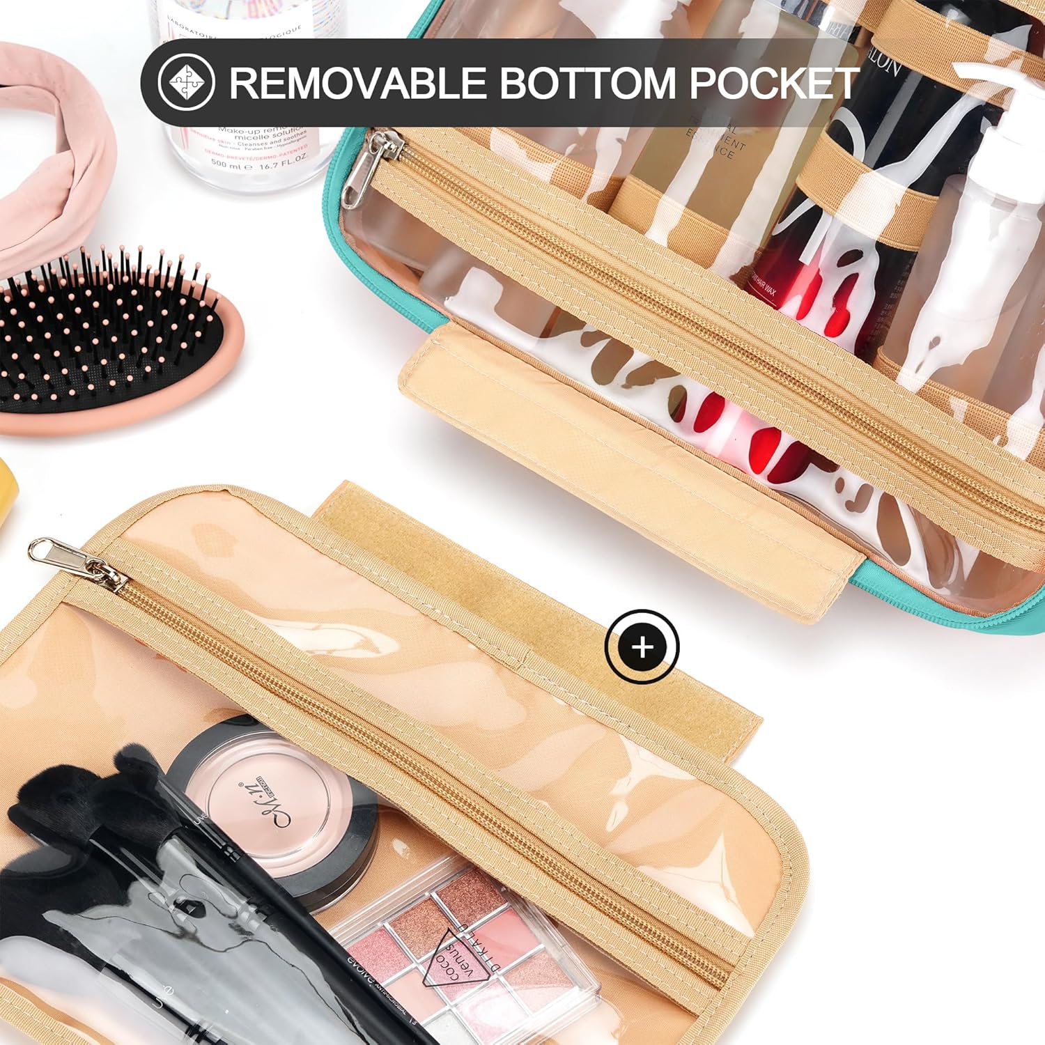 Travel Hanging Toiletry Bag for Women, Cruise Ship Essentials, with Jewelry Organizer, Extra Large Makeup Dopp Kit, Waterproof Cosmetic Bags, Toiletries Kit Set with Trolley Belt, Blue - Image 5