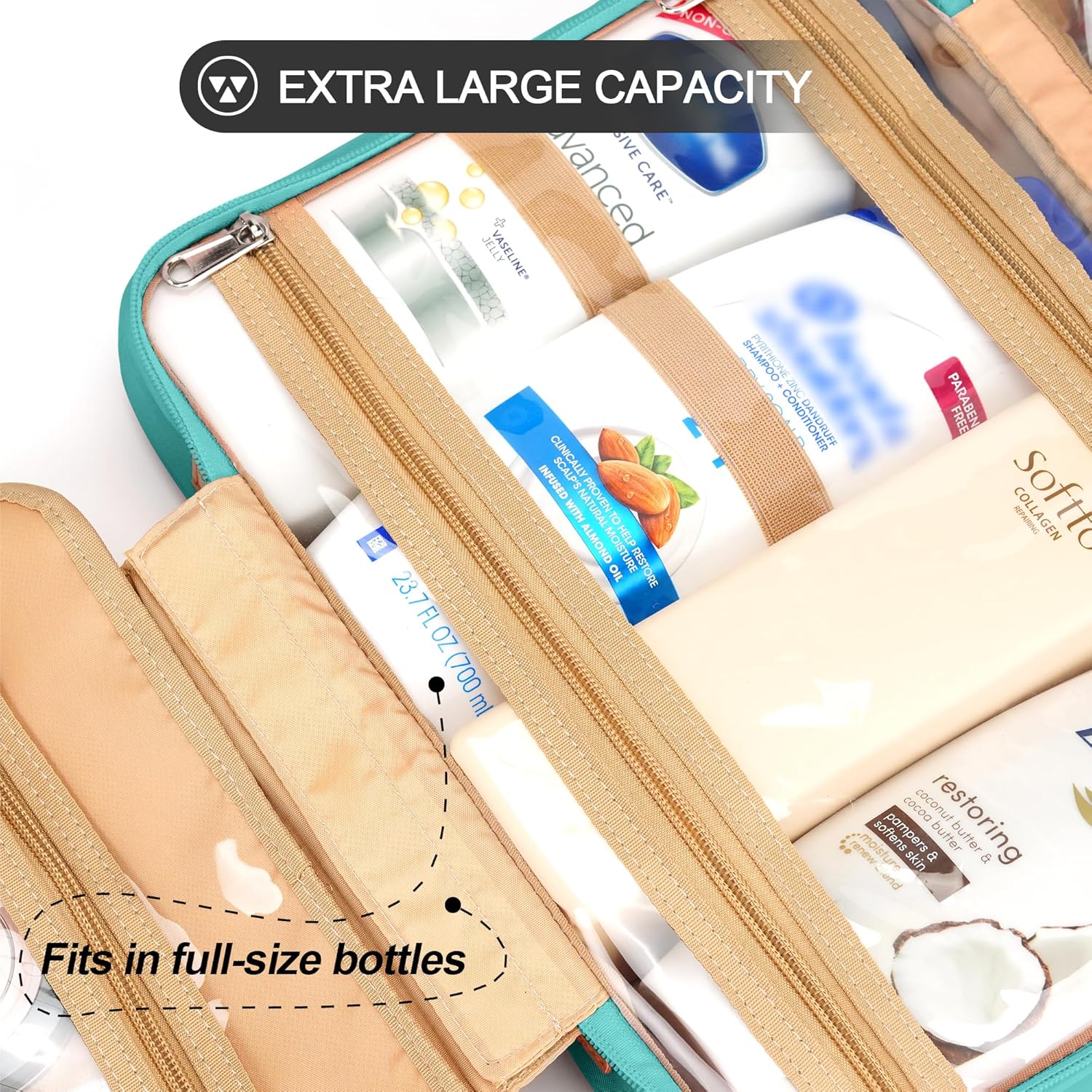 Travel Hanging Toiletry Bag for Women, Cruise Ship Essentials, with Jewelry Organizer, Extra Large Makeup Dopp Kit, Waterproof Cosmetic Bags, Toiletries Kit Set with Trolley Belt, Blue - Image 4