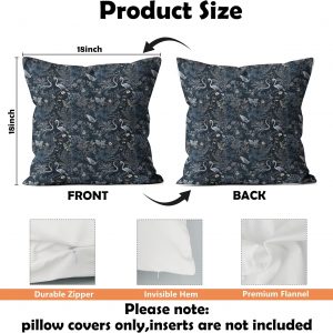 WDSFHYJK Vintage MoodyFloral Crane Pillow Covers 18×18, Dark Academia Decor, Dark Cottagecore Navy Botanical Bird Decorative Throw Pillow Covers Pillowcases for Living Room Home Bedroom