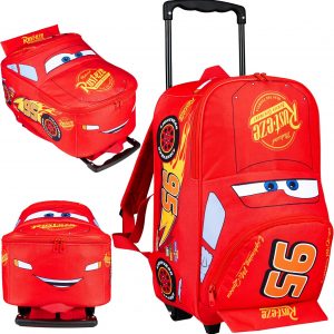 Disney Cars Rolling Suitcase for Kids 16”, 25L Lightning McQueen Carry On Luggage with Wheels and Handle Lightweight Travel Bag Gifts for Kids