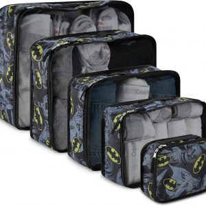 DC Comics Batman Packing Cube Set – Batman, Robin, Superman, Joker – 5 Piece Packing Cube Travel Essential – Luggage Organizer Set – For Kids,Teens,Adults