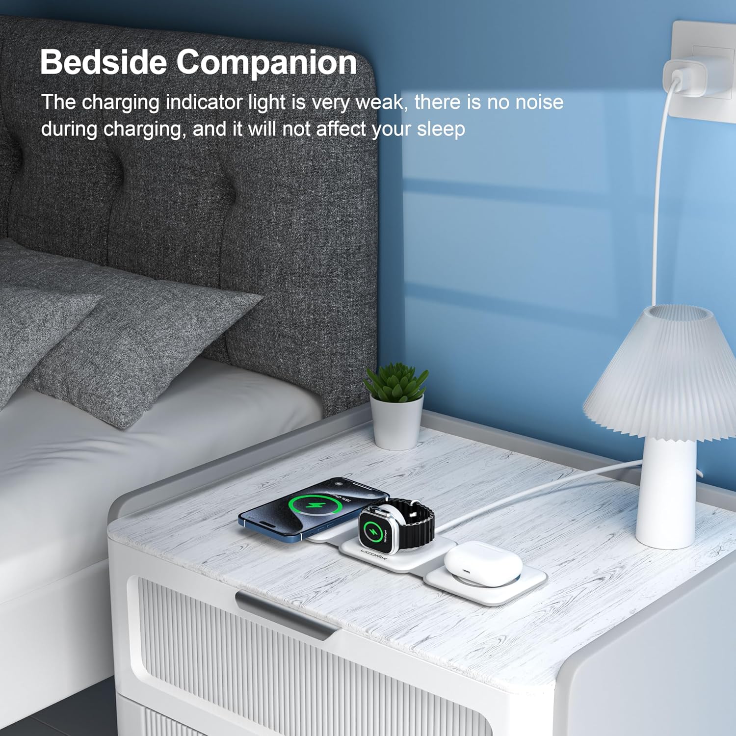 UCOMX 3 in 1 Charging Station for Multple Devices,Foldable 3 in 1 Wireless Charger for Travel,NANO Wireless Charging Station for iPhone17 16 15 14 13 12 Pro Max/Watch 10 9 8 7 6 5 4 3 Ultra/AirPod Pro - Image 6