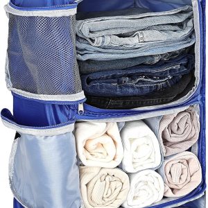 ELEZAY Hanging Packing Cubes Portable Closet 3-Shelf Travel Collapsible Compression Garment Organizer for Carry-on Luggage Suitcase Space Saver Bag X-Large_12*10 * 24 in, Blue