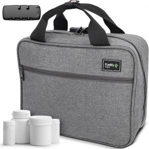 Kaddy Large Medicine Bag, Secure, Padded, Pill Organizer Box, Case for Bottles of Medicine or Supplements; Storage; Toiletry; 3 Digit Lock, Grey