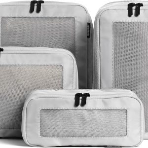 Aerotrunk Compression Packing Cubes for Travel – Luggage Organizer Bags – Double Zipper Packing Cubes for Suitcases (4-Pack, Light Grey)
