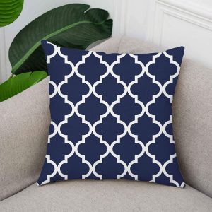 TAOSON Pack of 2 Soft Canvas Throw Cushion Cover Pillow Covers Cases for Couch Sofa Home Decor Modern Quatrefoil Accent Geometric with Hidden Zipper Closure Only Cover 20 x 20 Inches Navy Blue White