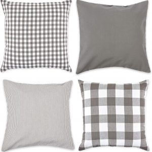DII Decorative Square Throw Pillow Cover Collection Cotton, Machine Washable, Hidden Zipper, 18×18, Gray Assorted, 4 Piece