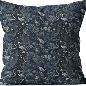 WDSFHYJK Vintage MoodyFloral Crane Pillow Covers 18×18, Dark Academia Decor, Dark Cottagecore Navy Botanical Bird Decorative Throw Pillow Covers Pillowcases for Living Room Home Bedroom