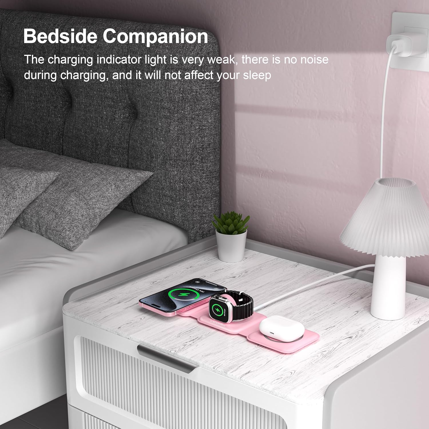 UCOMX 3 in 1 Charging Station for Multple Devices,Foldable 3 in 1 Wireless Charger for Travel,Nano Wireless Charging Station for iPhone16 15 14 13 12 Pro Max/Watch 10 9 8 7 6 5 4 3 Ultra/AirPod Pro - Image 6