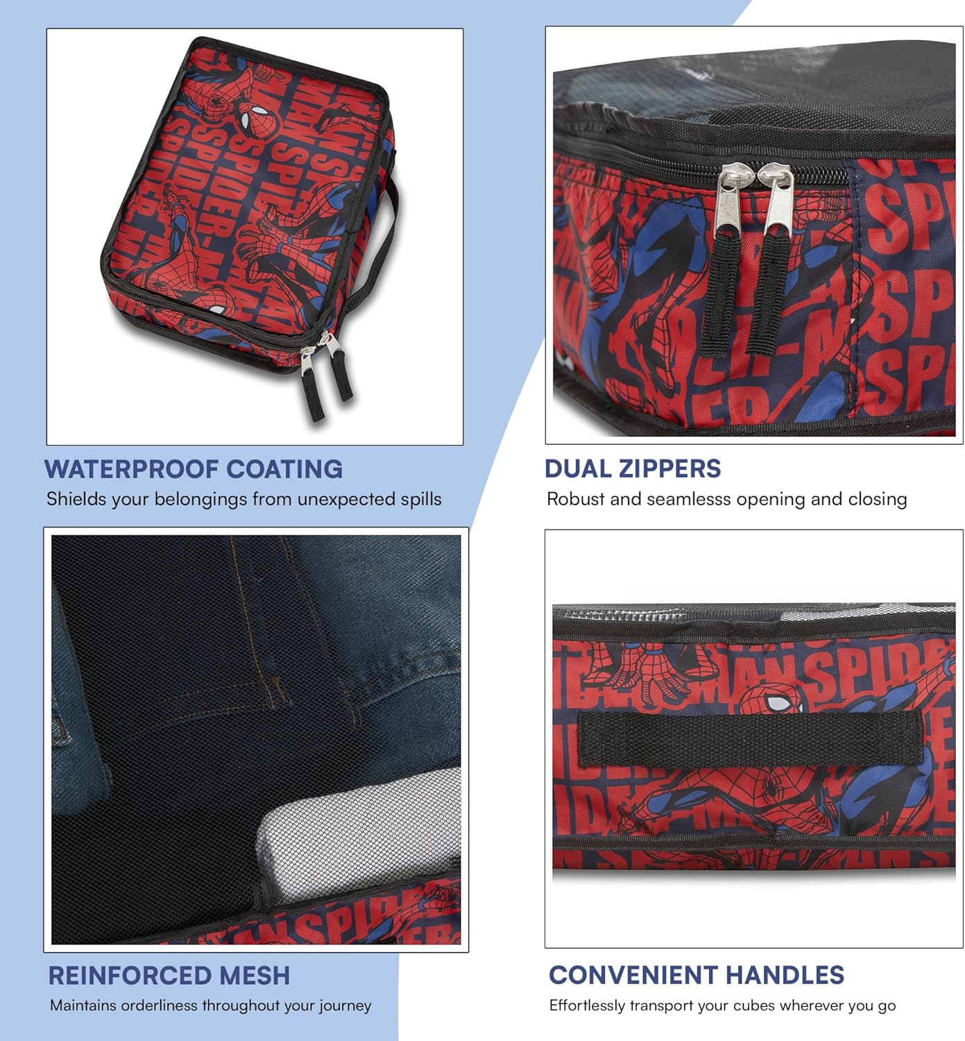 Marvel Spiderman 5-Piece Packing Cube Set - Spiderman, Ironman, Captain America - 5 Piece Packing Cubes Compression Travel Essential Accessories - Luggage Suitcase Organizer Set - For Kids, Adults - Image 5