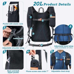 20L Small Hiking Backpack for Men Women Foldable Packable Back Pack Ultralight Hiking Daypack for Travel Camping Outdoor, Black